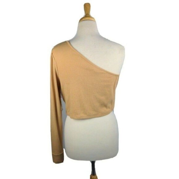 Open Edit Womens Crop Top One Shoulder Tan Capuccino Ribbed Knit Large L NEW - Picture 5 of 9